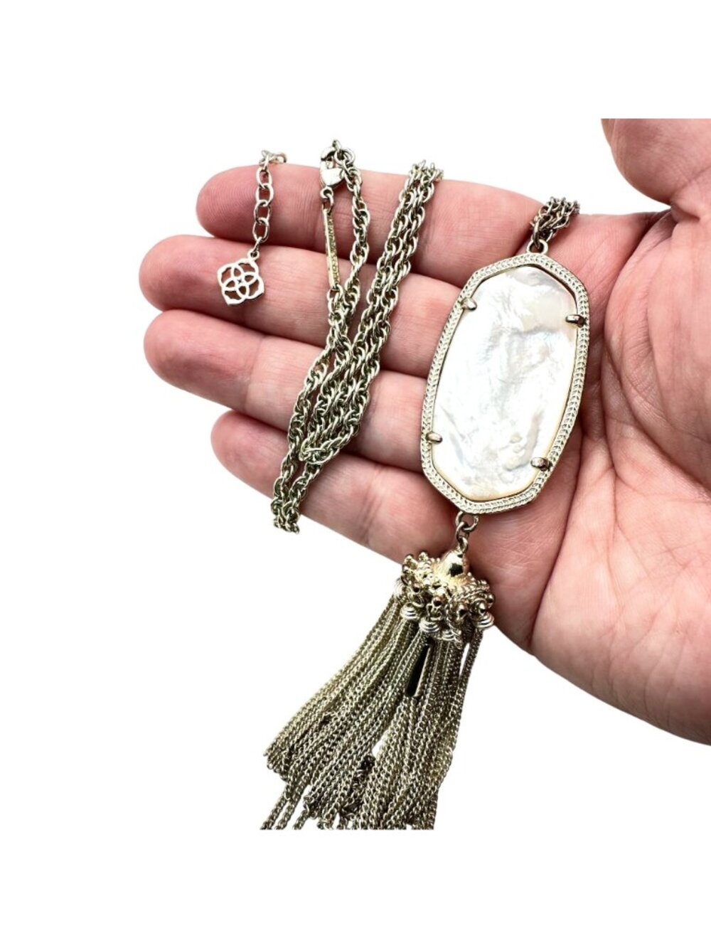 Kendra Scott Roxanne Necklace Gold Tone Pearl Tassle Pendant - Picture 3 of 3